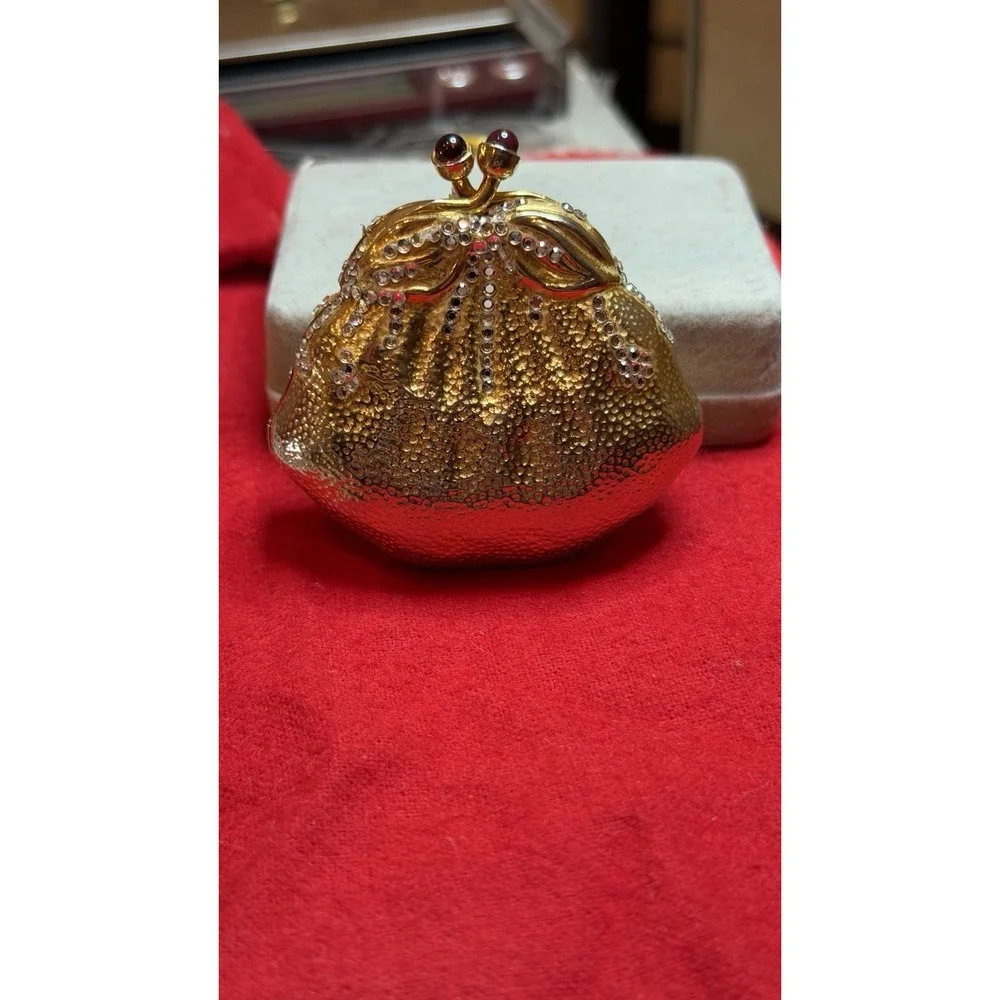 Judith Leiber  Pill Trinket‎ box Strawberry Fruit Swarovski Crystal Gold Vintage